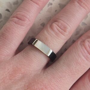 Vintage Sterling Silver 925 Onyx Mother Of Pearl Inlay Band Ring Size 7